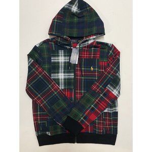 NWT $198 Polo Ralph Lauren Patchwork Plaid Zip Up Fleece Hoodie Men’s Medium